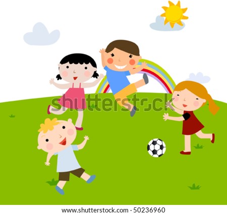 Children Playing Football Cartoon