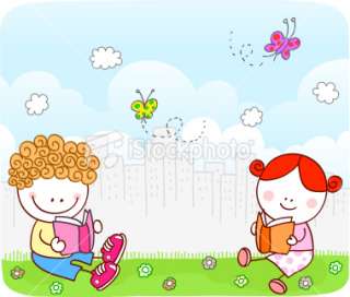 Children Reading Books Cartoon