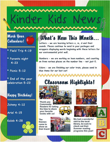 Preschool Newsletter Ideas