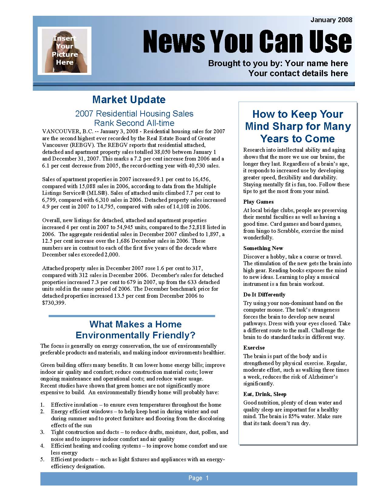 Sample Newsletter Layout