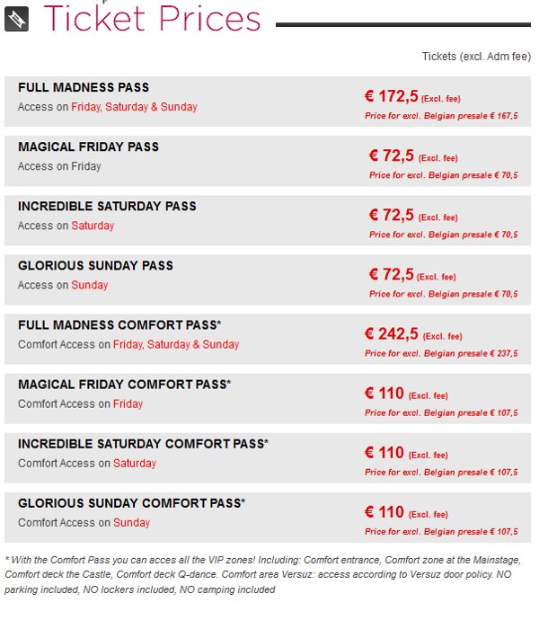 Tomorrowland 2013 Ticket Prices